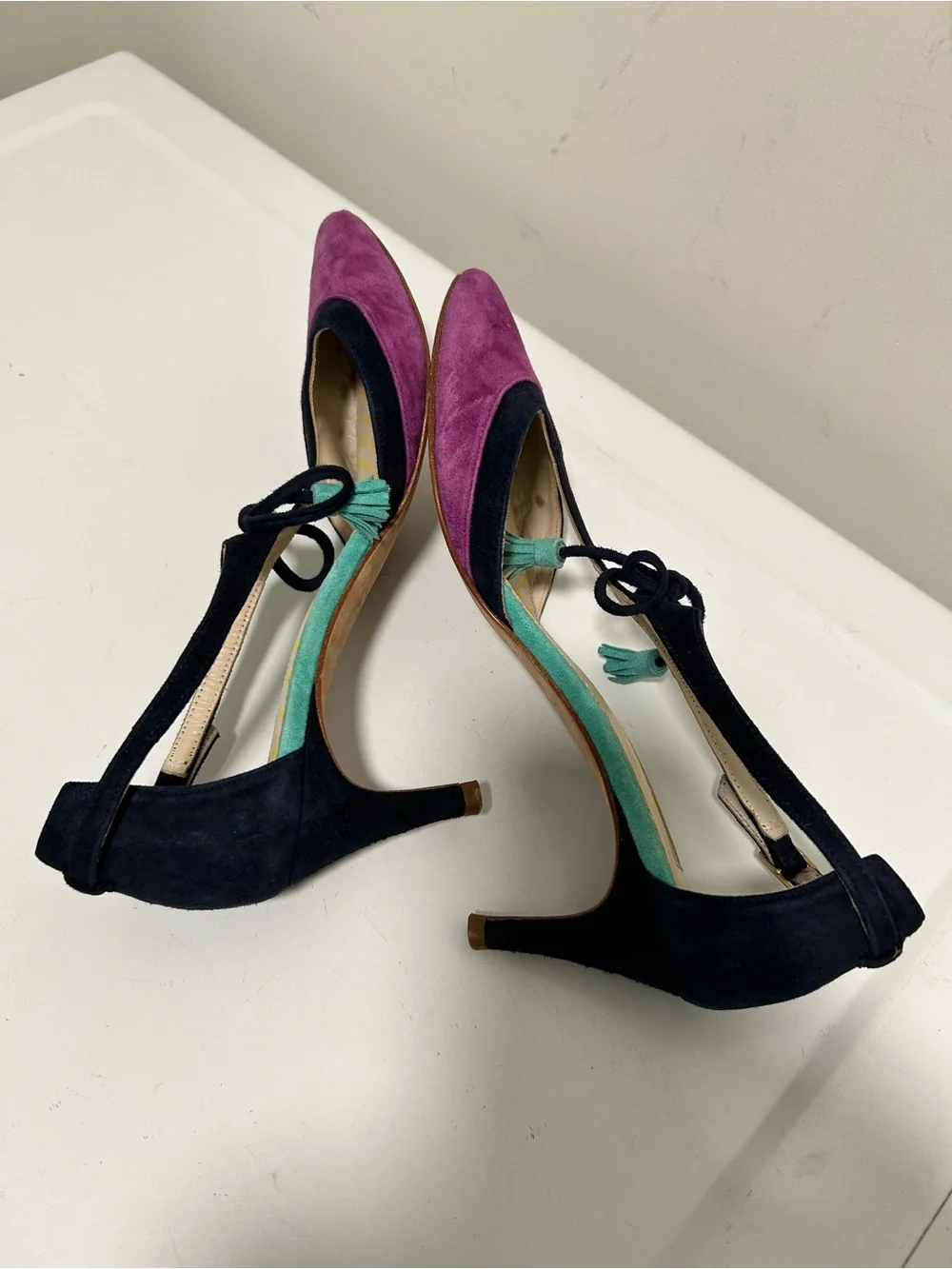Boden Alice Suede Tassel Heels Pointed Toe Navy Purple Size 6 US 37 EU